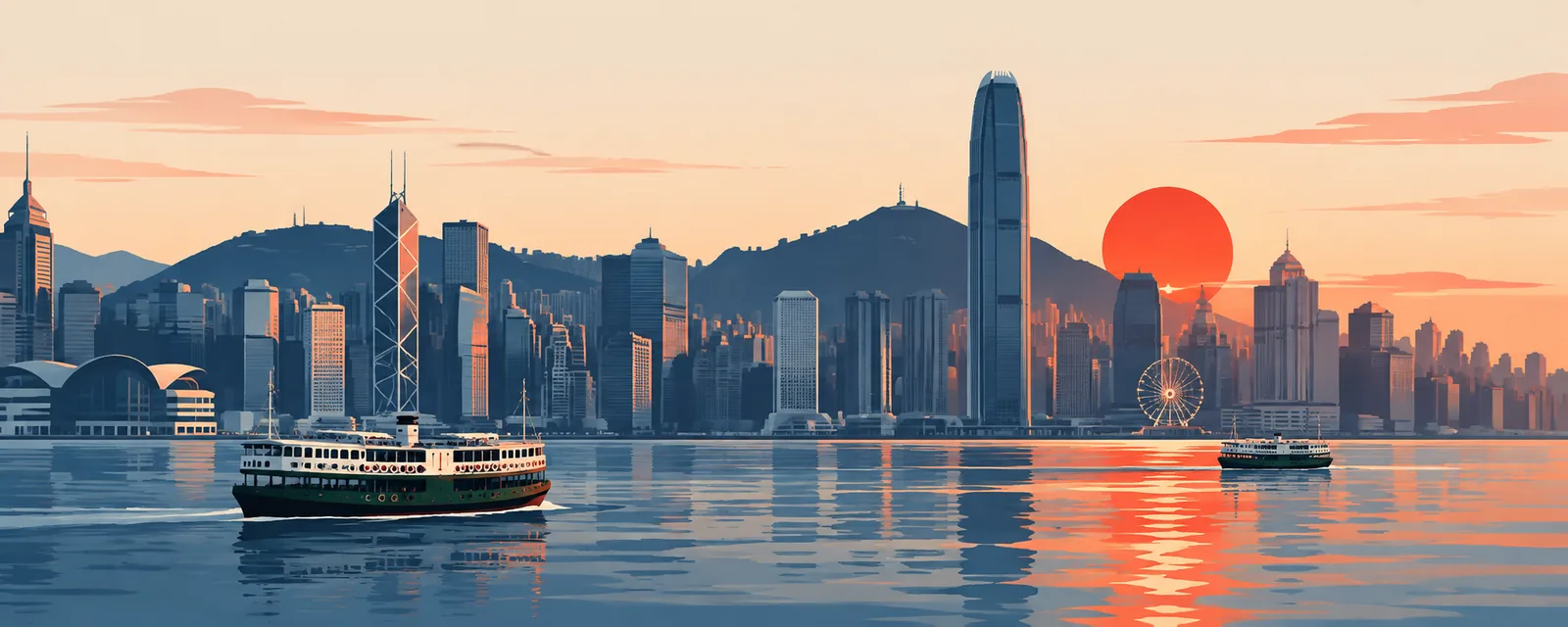 香港维多利亚港天际线插画